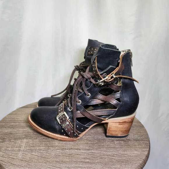 Freebird Cheyenne Multi Strap Lace-Up Leather Bootie Sandals Sz 9 Festival - Picture 5 of 11